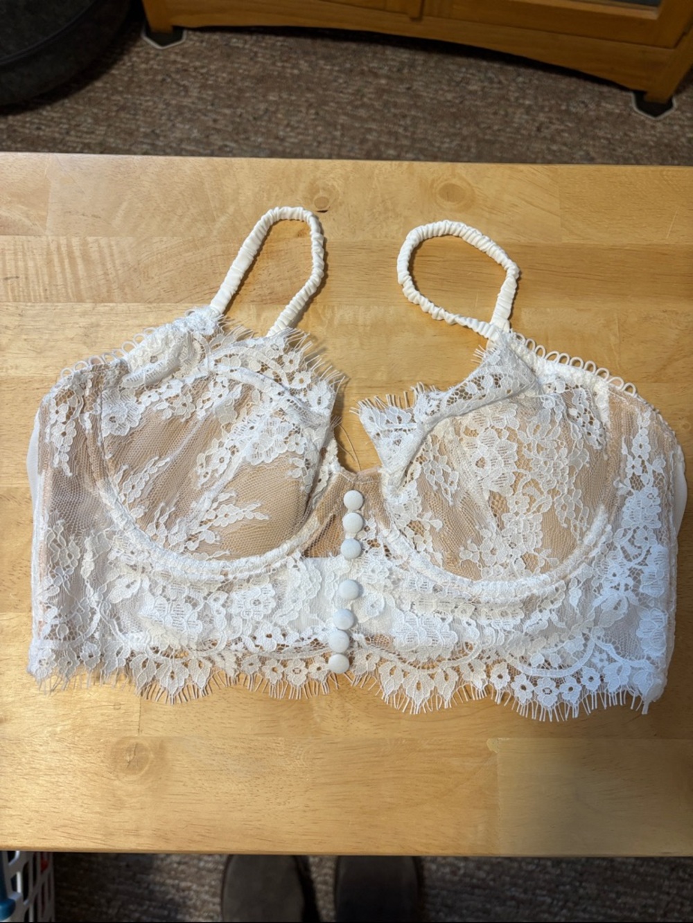 Women's White Lace Bralette with Button Decoration